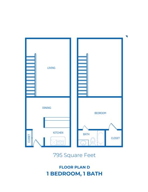 Floor plan for studio, 1 bath, 795 sqft